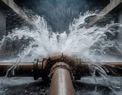 Photo showing a blown gasket in a water pipe to illustrate what it feels like to have fibromyalgia.