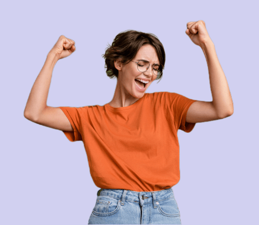 Photo of a woman who donates to AFSA feeling exciting about helping fibromyalgia get a cure.